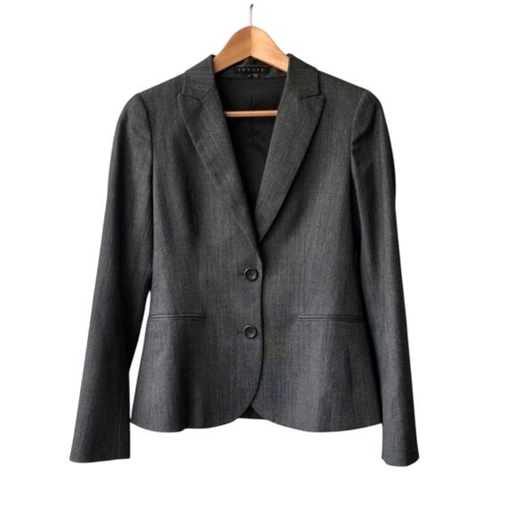 Theory Forlain Runway Wool Blazer 8 Gray Jacket Academia Prep Capsule Prep Luxe - Picture 1 of 5